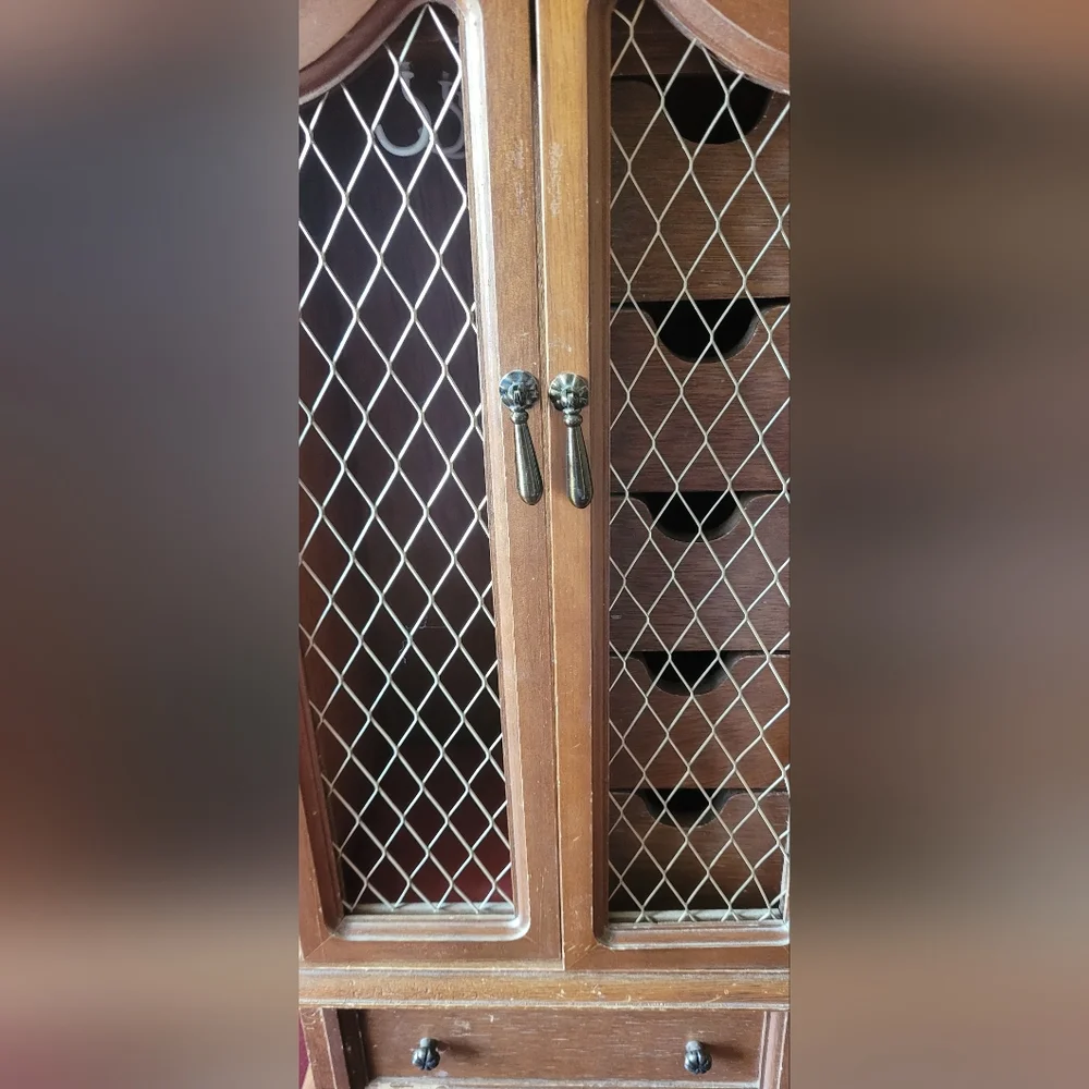 Vintage Wooden Tabletop Jewelry Armoire Cabinet Large Jewelry Box